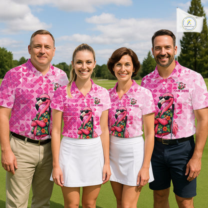 Funny Pink Flamingo Golf Polo Shirt Mens Custom Name Team Golf Shirts, Golf Gifts NBT956
