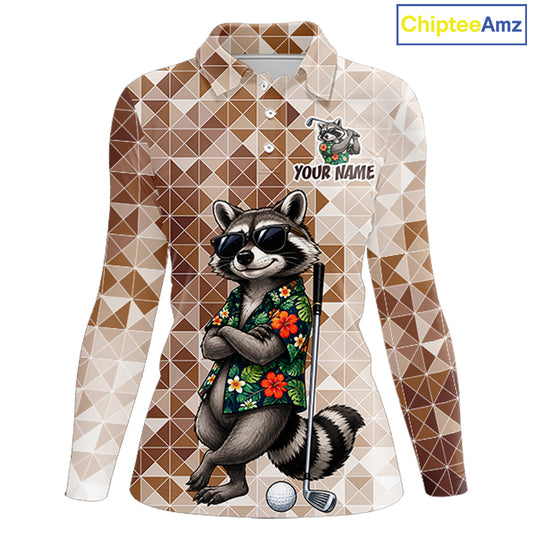 Funny Brown Raccoon Golf Polo Shirt Womens Custom Name Team Golf Shirts, Golf Gifts NBT958
