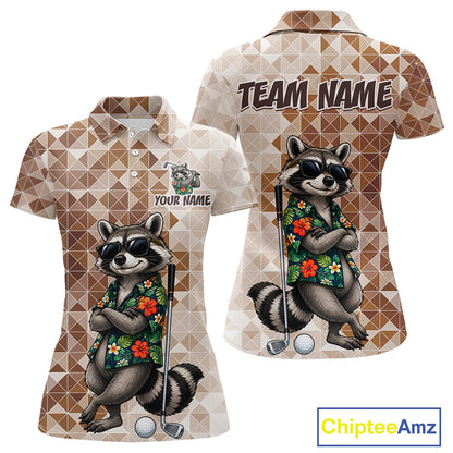 Funny Brown Raccoon Golf Polo Shirt Womens Custom Name Team Golf Shirts, Golf Gifts NBT958
