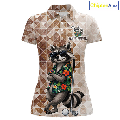 Funny Brown Raccoon Golf Polo Shirt Womens Custom Name Team Golf Shirts, Golf Gifts NBT958