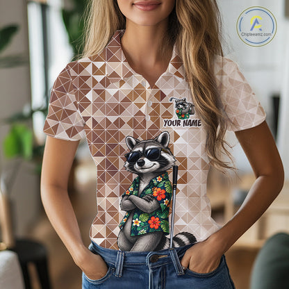 Funny Brown Raccoon Golf Polo Shirt Womens Custom Name Team Golf Shirts, Golf Gifts NBT958