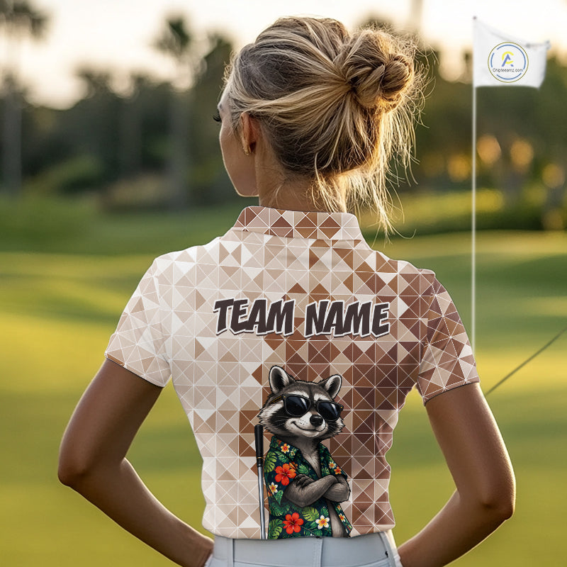 Funny Brown Raccoon Golf Polo Shirt Womens Custom Name Team Golf Shirts, Golf Gifts NBT958