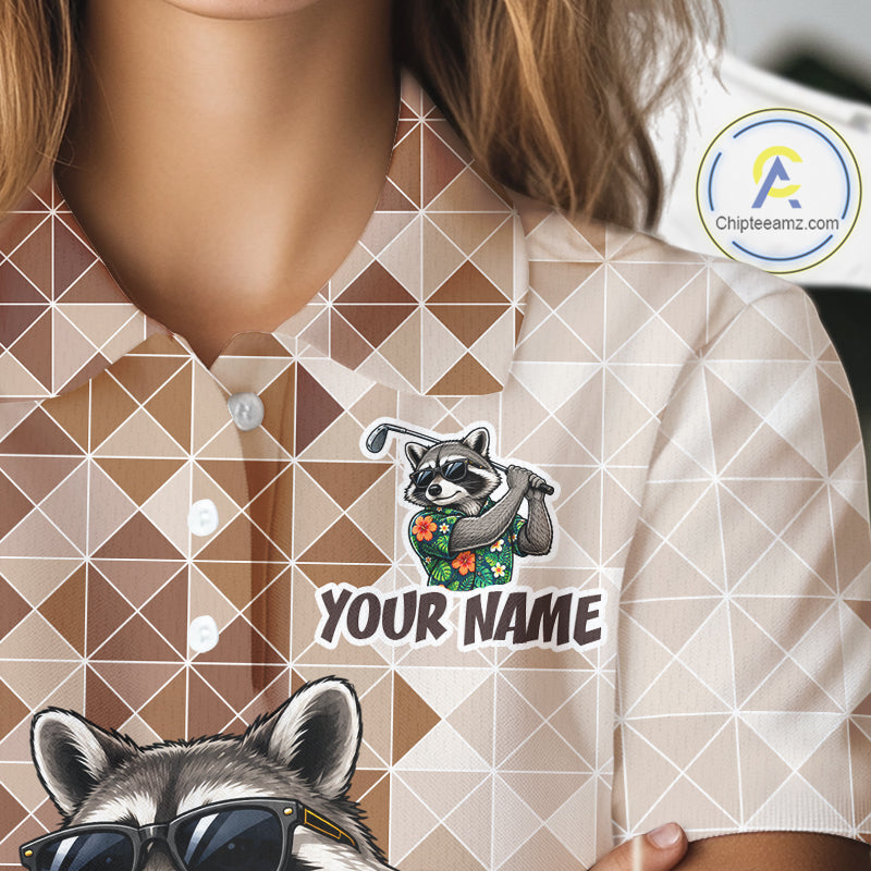 Funny Brown Raccoon Golf Polo Shirt Womens Custom Name Team Golf Shirts, Golf Gifts NBT958