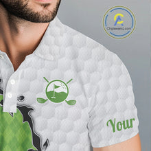 Load image into Gallery viewer, Funny Mens Golf Polo Shirt Green Argyle Flamingo Pattern Custom Name White Golf Shirt NBT558