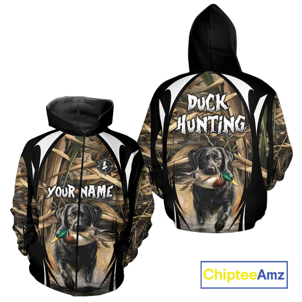 Duck Hunting with Black Lab Camo 3D All Over Printed Shirts, Camouflage Duck Hunting Clothing NBT206