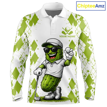 Funny Pickles Mens Golf Polo Shirt, Matching Golf Polo, Argyle Pattern Golf Shirts For Mens NBT611