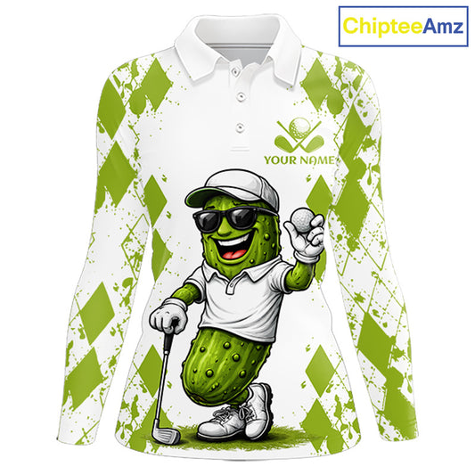 Funny Pickles Womens Golf Polo Shirt, Matching Golf Polo, Argyle Pattern Golf Shirts For Ladies NBT611