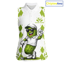 Load image into Gallery viewer, Funny Pickles Womens Sleeveless Golf Polo Shirt, Matching Golf Polo, Argyle Pattern Golf Shirts For Mens NBT611
