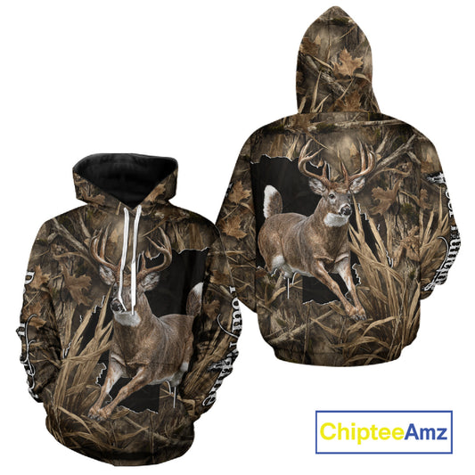Whitetail Deer Hunting Brown Camo Custom Name Full Printing Shirts, Personalized Gifts for Hunters NBT124