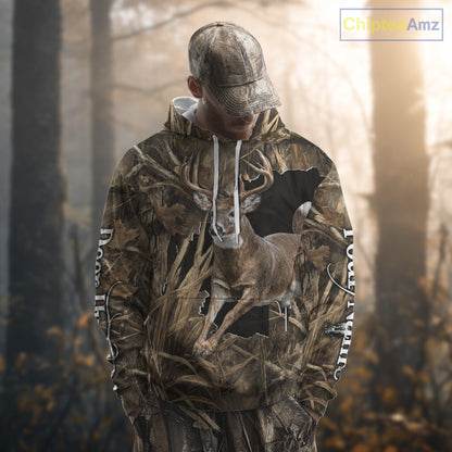 Whitetail Deer Hunting Brown Camo Custom Name Full Printing Shirts, Personalized Gifts for Hunters NBT124