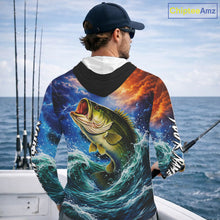 Load image into Gallery viewer, Personalized Bass Thunder And Lightening Long Sleeve Hooded Fishing Shirts, Custom Bass Fishing Jerseys NBT378