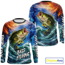 Load image into Gallery viewer, Personalized Bass Thunder And Lightening Long Sleeve Fishing Shirts,Custom Bass Fishing Jerseys NBT378