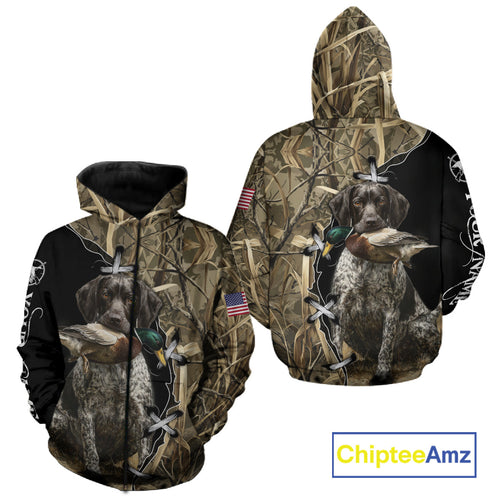 Duck Hunting with German Wirehaired Pointer Customize Name 3D All Over Printed Shirts Personalized Gift NBT151
