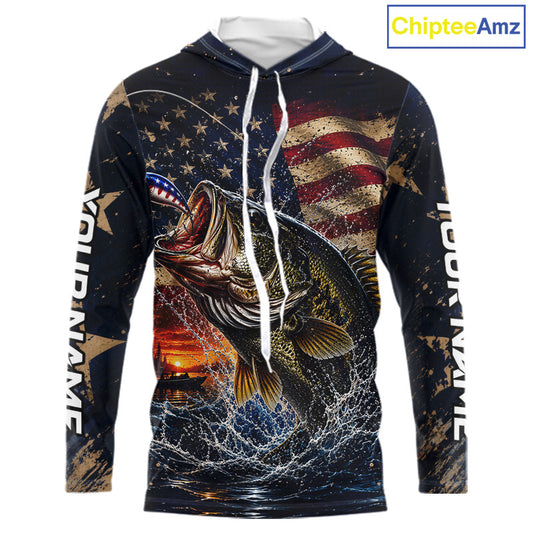 Long sleeve hooded fishing American flag on a white background