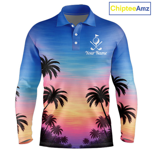 Custom Palm Tree Polo Golf Shirts For Men, Hawaii Tropical Personalized Polo Shirts, Golf Gifts NBT543