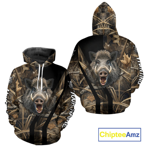 Custom Hog Hunting Camo 3D Printed Shirts, Boar Hunting Shirt for Hunter, Hunting Gifts NBT176