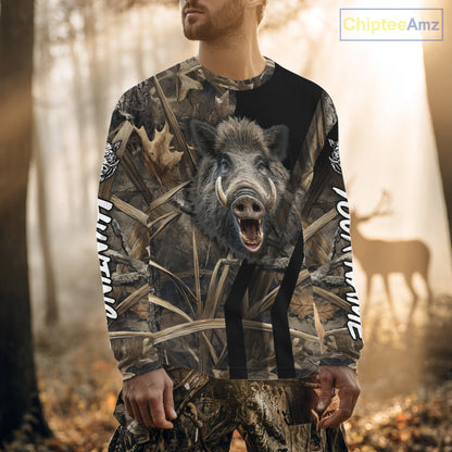 Custom Hog Hunting Camo 3D Printed Shirts, Boar Hunting Shirt for Hunter, Hunting Gifts NBT176