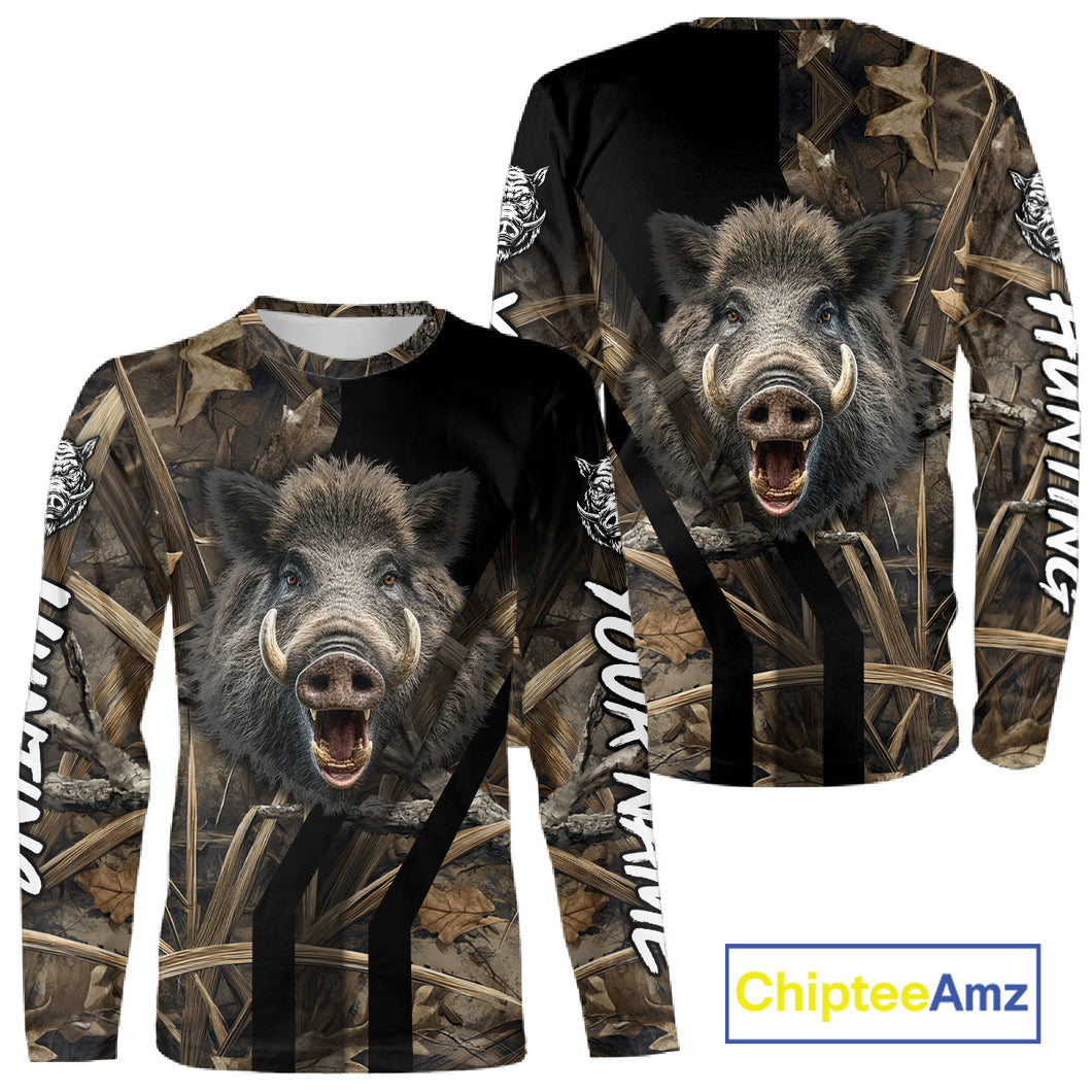 Custom Hog Hunting Camo 3D Printed Shirts, Boar Hunting Shirt for Hunter, Hunting Gifts NBT176