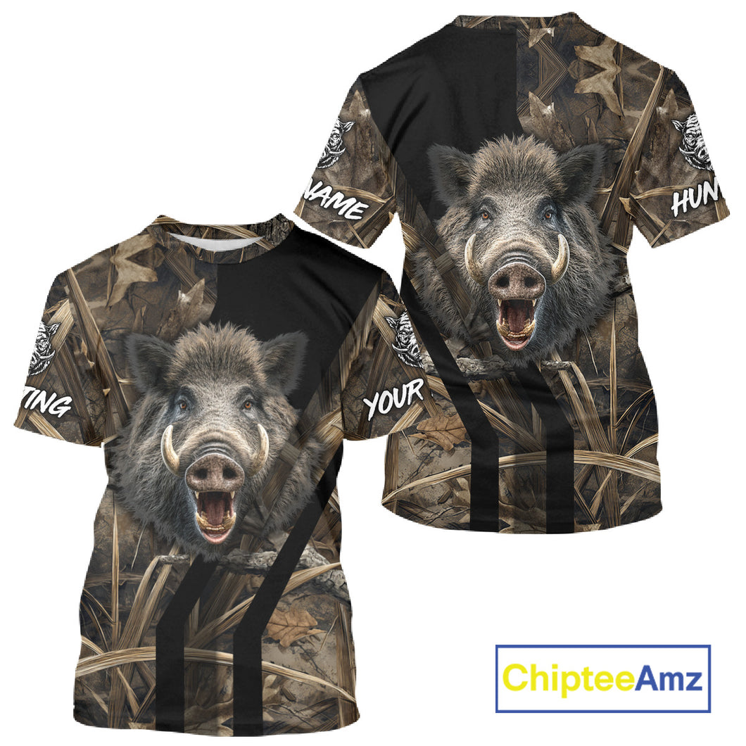 Custom Hog Hunting Camo 3D Printed Shirts, Boar Hunting Shirt for Hunter, Hunting Gifts NBT176