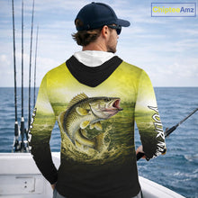 Load image into Gallery viewer, Yellow Walleye Fishing UV Protection Long Sleeve Hooded Fishing Shirts, Custom Walleye Fishing Shirts NBT400