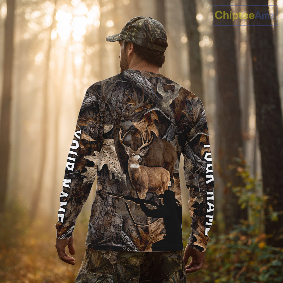 Whitetail Deer Hunting Brown Camo with Hunter 3D Print Custom Name Shirts, Hunting Gift NBT269