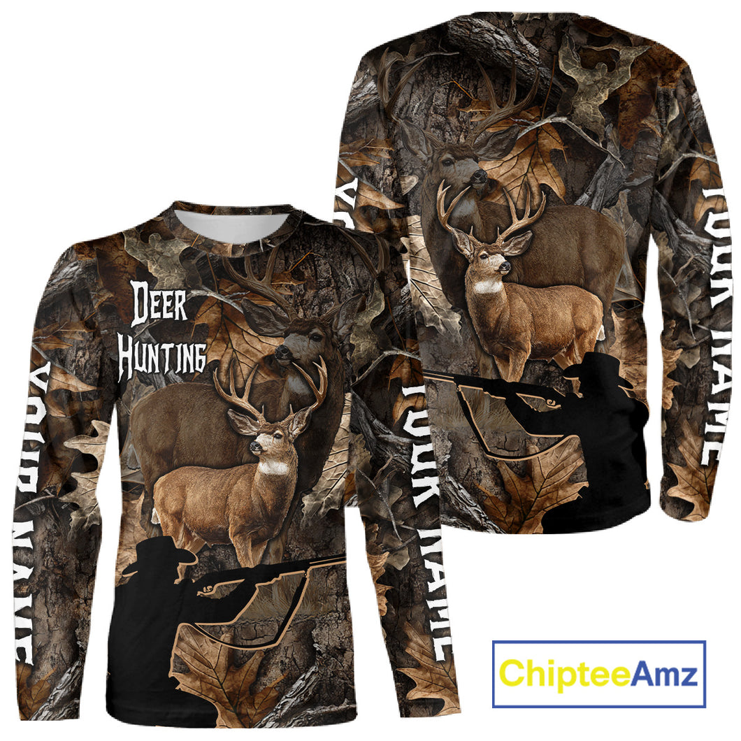 Whitetail Deer Hunting Brown Camo with Hunter 3D Print Custom Name Shirts, Hunting Gift NBT269