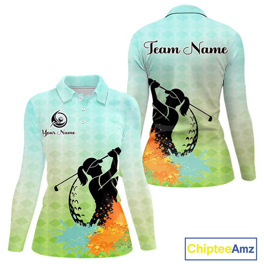 Womens Golf Polo Shirt Colorful Argyle Pattern Custom Name And Team Name Golf Shirt, Golfing Gifts NBT559