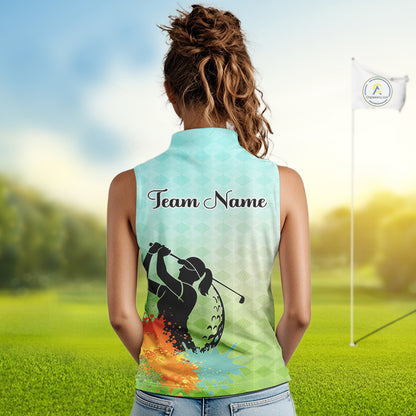 Womens Sleeveless Golf Polo Shirt Colorful Argyle Pattern Custom Name And Team Name Golf Shirt, Golfing Gifts NBT559