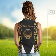 Load image into Gallery viewer, Womens Sleeveless Golf Polo Shirts Brown Leopard Pattern Black Golf Shirt Custom Name Golf Wear For Womens NBT560