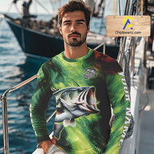 Load image into Gallery viewer, Custom Green Camo Bass Long Sleeve Fishing Shirts, Bass Fishing Shirts For Men NBT449