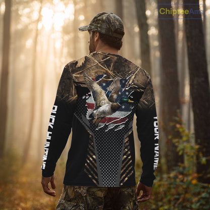 Duck Hunting American Flag Dark Camouflage Shirts, Duck Hunting Gifts NBT198