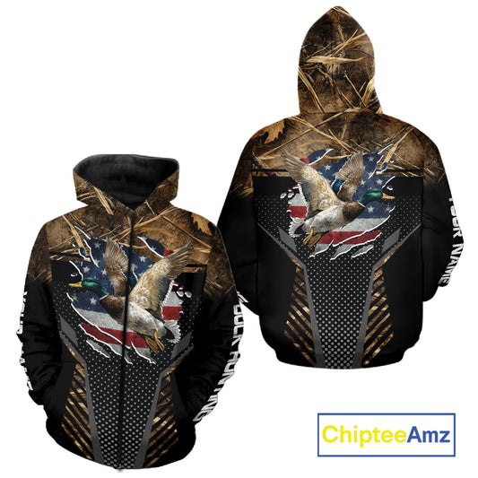 Duck Hunting American Flag Dark Camouflage Shirts, Duck Hunting Gifts NBT198