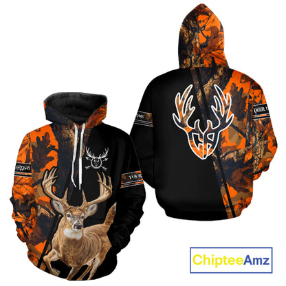 Orange Forest Camo Deer Hunting Shirts, Deer Hunting With Full All Over 3D For Deer Hunters NBT274
