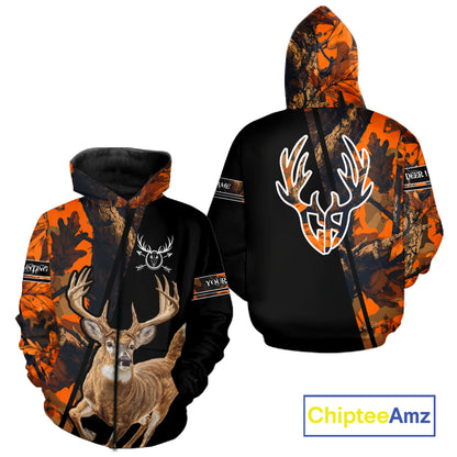 Orange Forest Camo Deer Hunting Shirts, Deer Hunting With Full All Over 3D For Deer Hunters NBT274