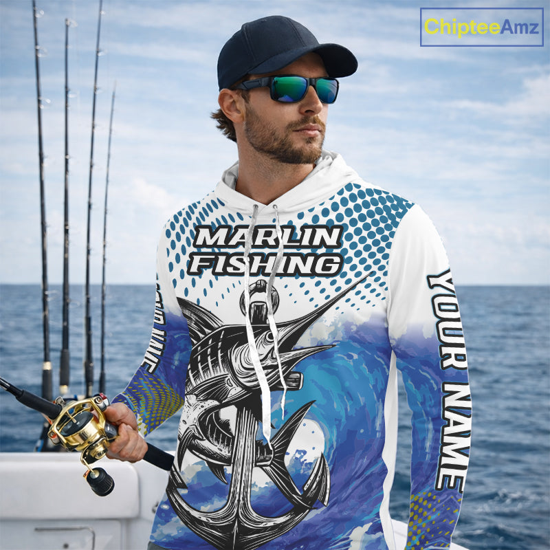 Personalized Blue Marlin Fishing Hood Saltwater Fish Custom Name Tournament Fishing Shirts NBT368