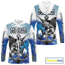 Load image into Gallery viewer, Personalized Blue Marlin Fishing Hood Saltwater Fish Custom Name Tournament Fishing Shirts NBT368