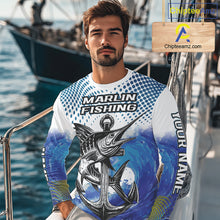Load image into Gallery viewer, Personalized Blue Marlin Fishing Hood Saltwater Fish Custom Name Tournament Fishing Shirts NBT368