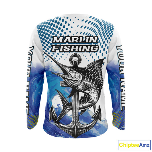 Personalized Blue Marlin Fishing Hood Saltwater Fish Custom Name Tournament Fishing Shirts NBT368