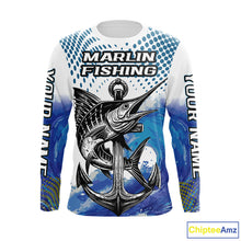 Load image into Gallery viewer, Personalized Blue Marlin Fishing Hood Saltwater Fish Custom Name Tournament Fishing Shirts NBT368