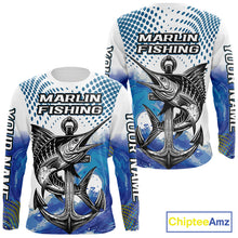 Load image into Gallery viewer, Personalized Blue Marlin Fishing Hood Saltwater Fish Custom Name Tournament Fishing Shirts NBT368
