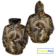 Load image into Gallery viewer, Mallard Duck Hunting German Wirehaired Pointer Dog Camouflage Shirts for Hunters, Duck Hunting Clothing NBT211