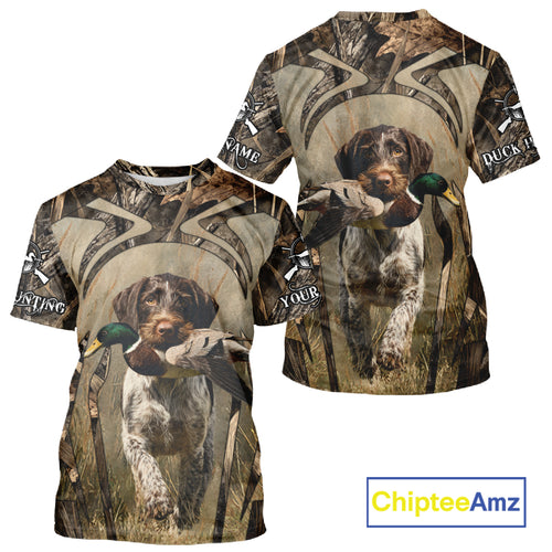 Mallard Duck Hunting German Wirehaired Pointer Dog Camouflage Shirts for Hunters, Duck Hunting Clothing NBT211