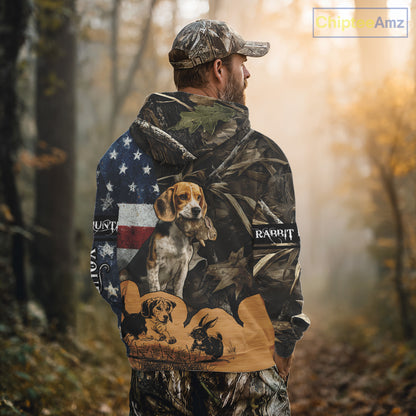 Custom Rabbit Hunting Camo US Flag 3D Shirts for Hunters, Rabbit Hunting Clothing NBT214