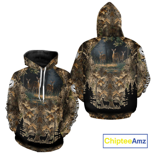 Deer Hunting 3D All Over Print Shirt Custom Brown Fall Season Camo Hunting Clothes NBT322