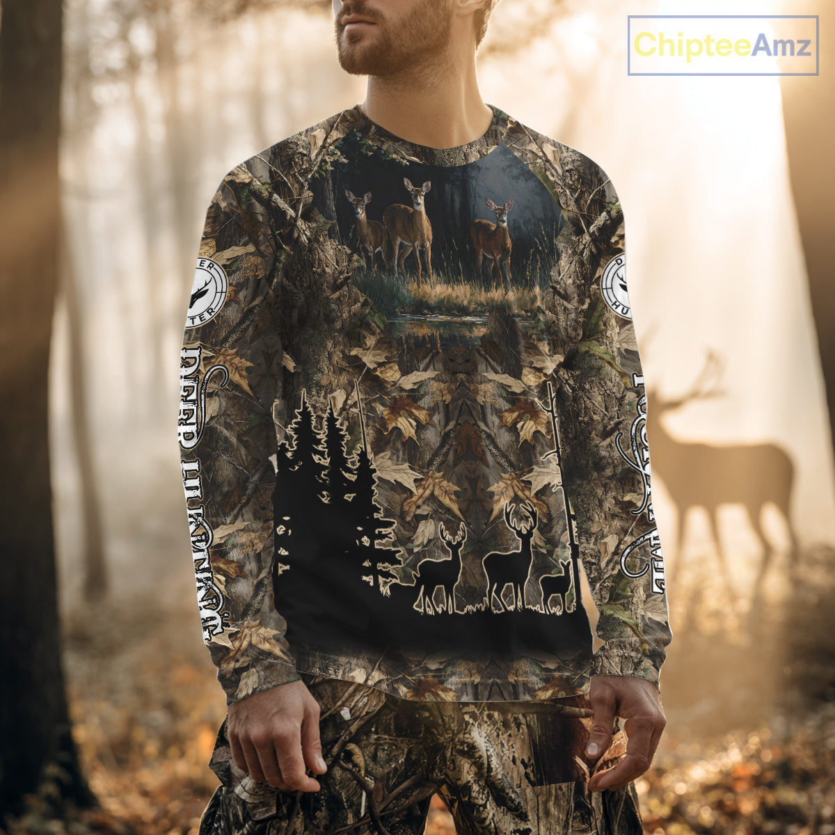 Deer Hunting 3D All Over Print Shirt Custom Brown Fall Season Camo Hunting Clothes NBT322