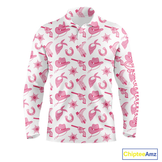 Pink Western Cowgirl Mens Golf Polo Shirts, Cute Cowgirl Golf Shirts, Funny Country Style Shirt NBT476