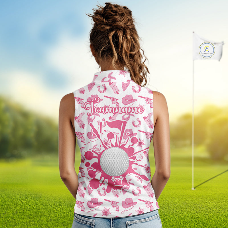 Pink Western Cowgirl Women Sleeveless Golf Polo Shirt, Cute Cowgirl Golf Shirts, Funny Country Style Shirt NBT476