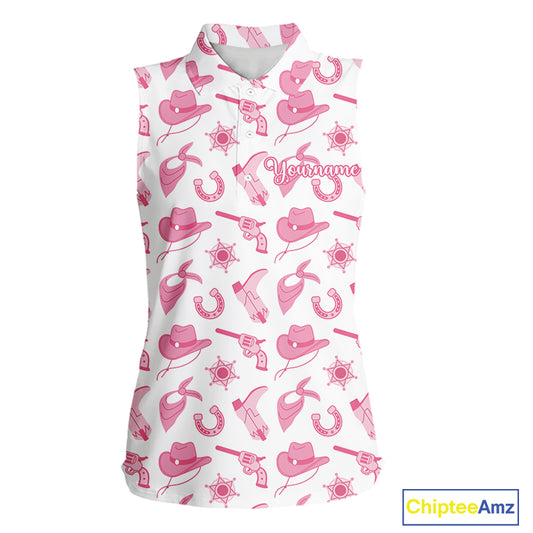 Pink Western Cowgirl Women Sleeveless Golf Polo Shirt, Cute Cowgirl Golf Shirts, Funny Country Style Shirt NBT476