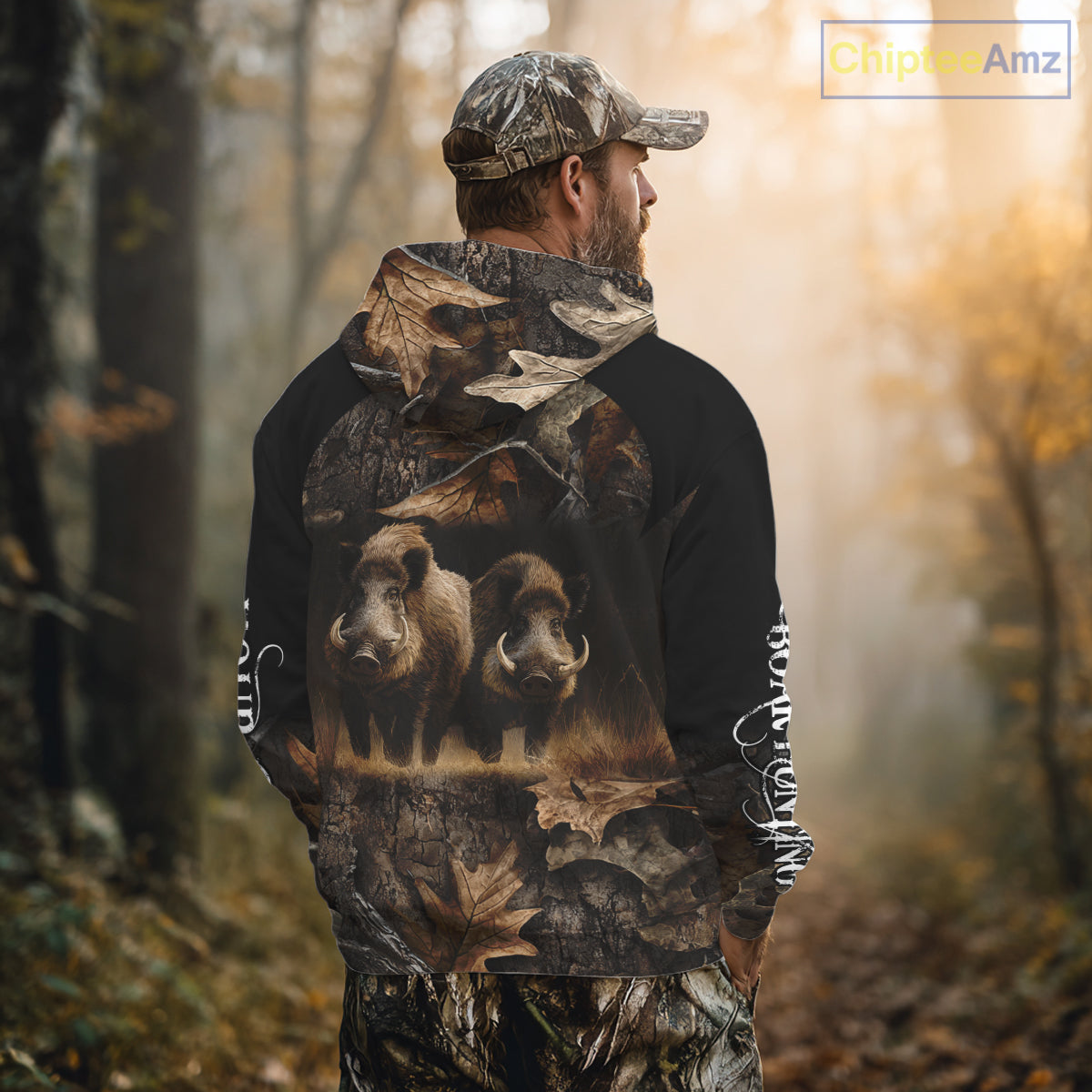 Wild Boar Hunting Forest Camouflage 3D Custom Name Shirts, Boar Hunting Gift Ideas for Hunters NBT224