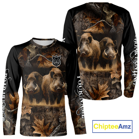 Wild Boar Hunting Forest Camouflage 3D Custom Name Shirts, Boar Hunting Gift Ideas for Hunters NBT224